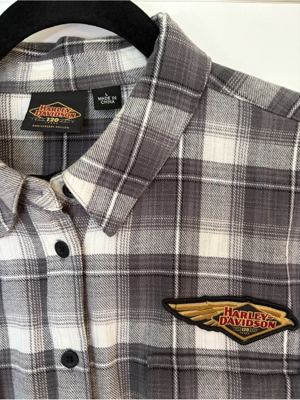 Women’s Harley-Davidson Gray Plaid Button-Up Shirt L